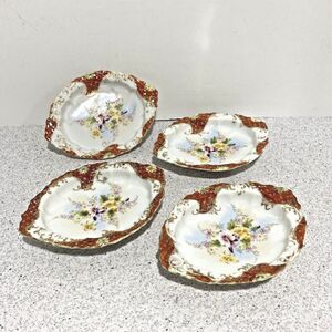 Vintage porcelain berry bowls set hand painted floral gold moriage delicate oval